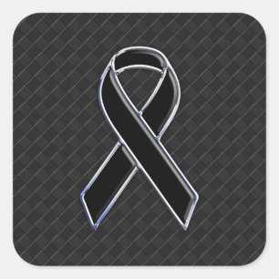 Black Chrome Style Ribbon Awareness Square Sticker