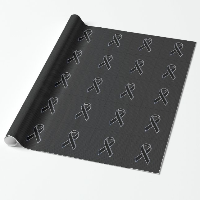 Black Chrome Style Ribbon Awareness Wrapping Paper (Unrolled)