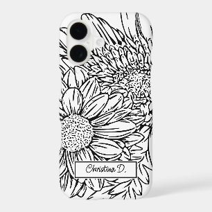 Black Chrysanthemums Line Drawing with Name