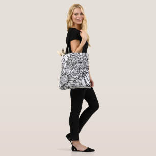 Black Chrysanthemums Line Drawing with Name Tote Bag