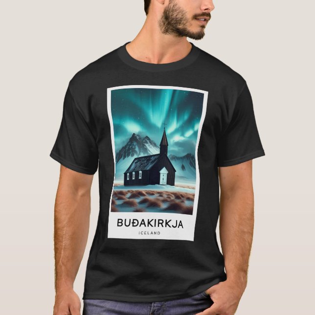 Black Church Aurora Iceland- Digital Travel T-Shirt (Front)