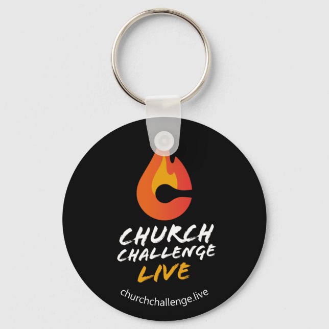 Black CHURCH CHALLENGE LIVE Orange Flame Key Ring (Front)