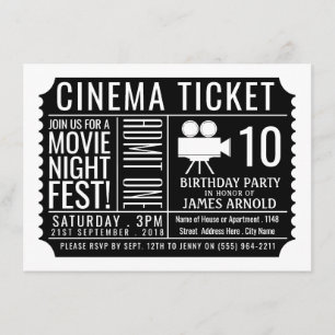 Black Cinema Ticket, Kid's Birthday Party Ticket Enclosure Card