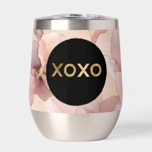 Black Circle Blush Pink Floral Gold Glitter XOXO
