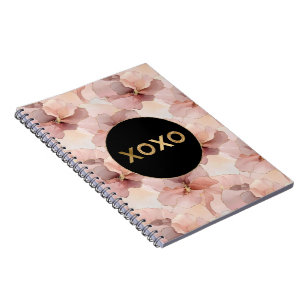 Black Circle Blush Pink Floral Gold Glitter XOXO Notebook