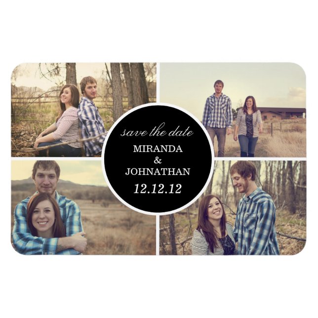 Black Circle Design Photo Save The Date Magnet (Horizontal)