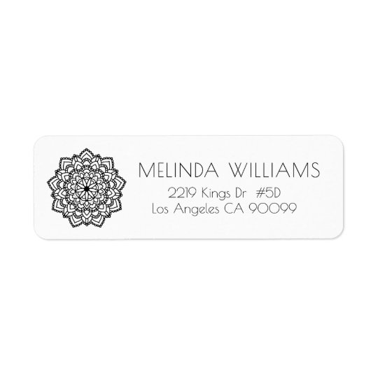 Black Circle Geometric Mandala Return Address Label
