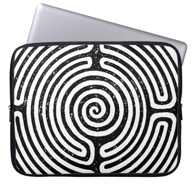 Black Circle Labyrinth Fine Art Laptop Sleeve (Front)
