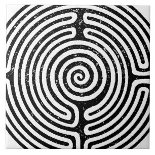 Black Circle Labyrinth Fine Art Tile