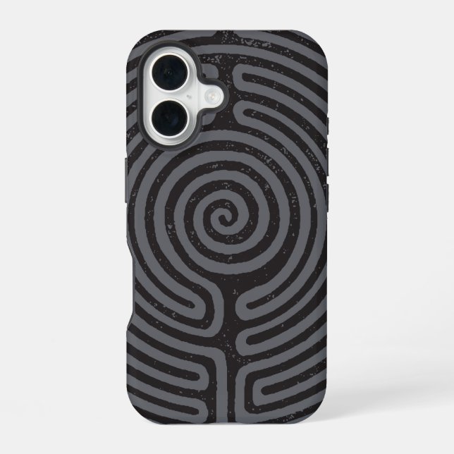 Black Circle Labyrinth (Grey) Fine Art iPhone 16 Case (Back)