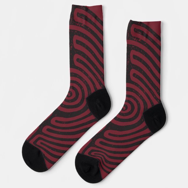 Black Circle Labyrinth (Maroon) Fine Art Socks (Left)