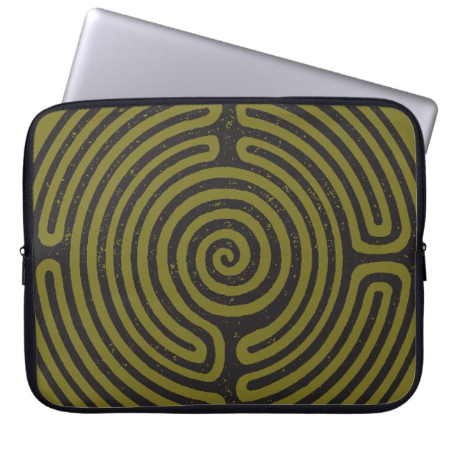 Black Circle Labyrinth (Olive) Fine Art Laptop Sleeve (Front)