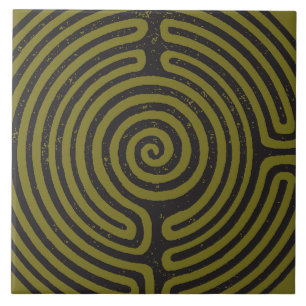 Black Circle Labyrinth (Olive) Fine Art Tile