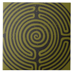 Black Circle Labyrinth (Olive) Fine Art Tile