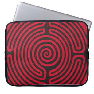 Black Circle Labyrinth (Red) Fine Art Laptop Sleeve