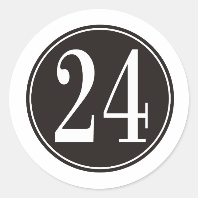 Black Circle - Number 24 (front) Classic Round Sticker (Front)