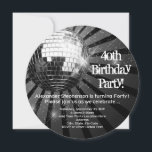 Black Circle Round Disco Ball 40th Birthday Party Invitation<br><div class="desc">Round circle shaped invitation. Sparkling silver disco ball with rays of light and glittery background in black and white colour scheme.  Perfect for your special 40th birthday party or any year! Great for a going out to drink beer or nightclub party.</div>