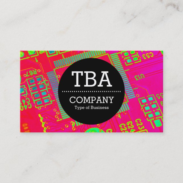 Black Circle v2 - Colourful Abstract Curcuitry Business Card (Front)