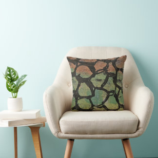 Black Circles in Red Green, A Gel Print Abstract Cushion