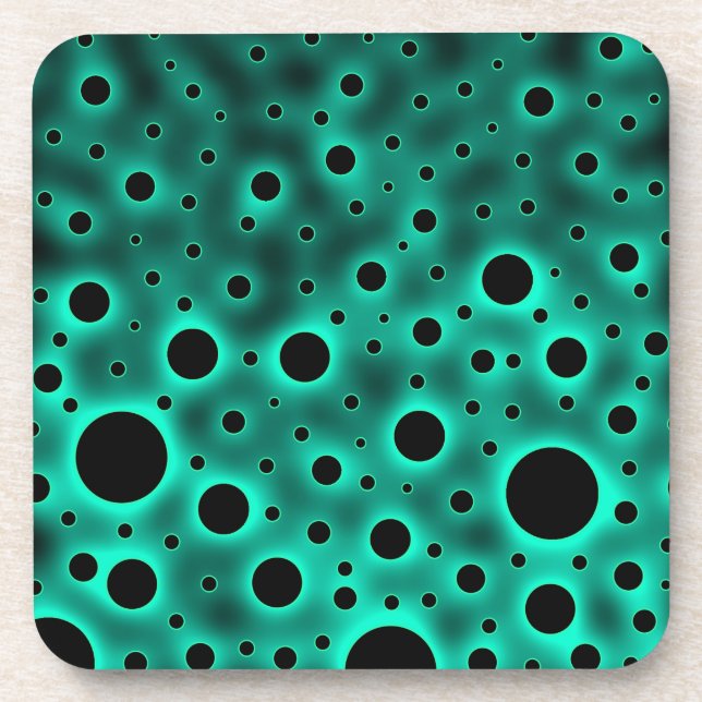 Black Circles over Turquoise Design Coaster (Front)