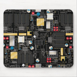 Black circuit board mouse mat