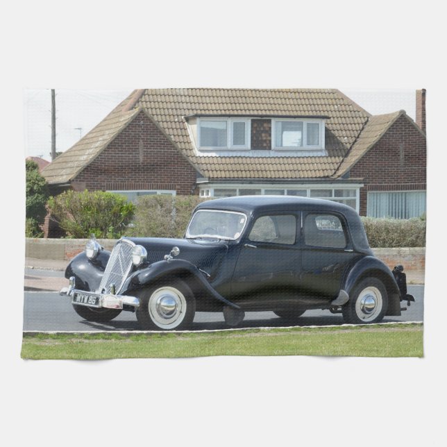 Black Citroen Traction Avant Tea Towel (Horizontal)