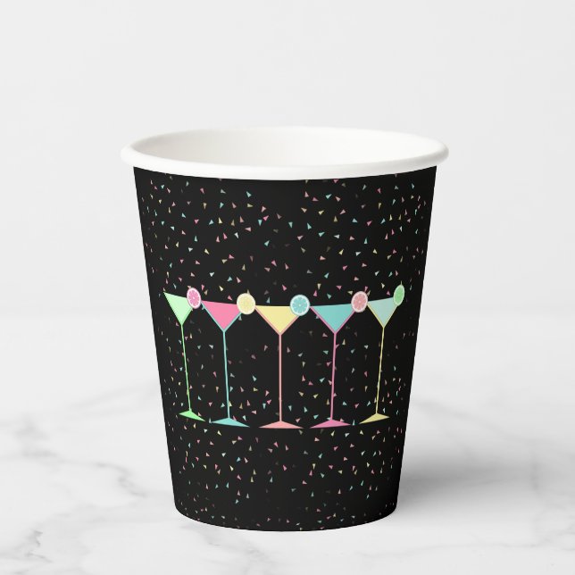 Black Citrus Martini Gold Confetti Retro Modern Paper Cups (Front)