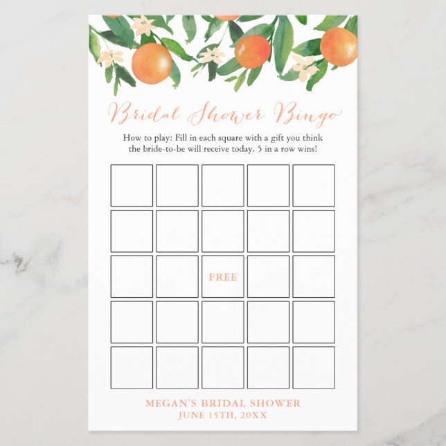 Black Citrus Oranges Bridal Shower Bingo Game Flyer (Front)