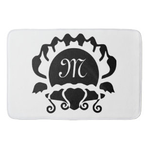 Black Clam Silhouette Monogram Bath Mat