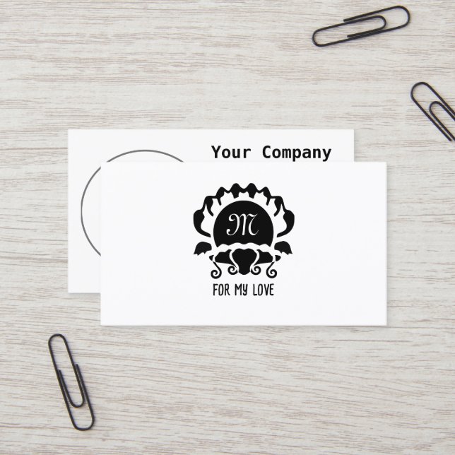 Black Clam Silhouette Monogram Business Card (Front/Back In Situ)