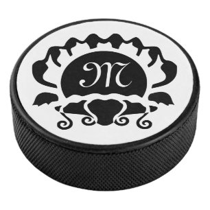 Black Clam Silhouette Monogram Hockey Puck