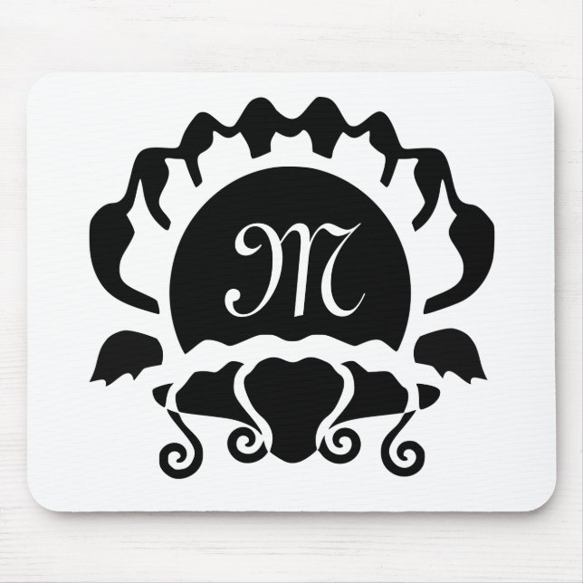 Black Clam Silhouette Monogram Mouse Mat (Front)