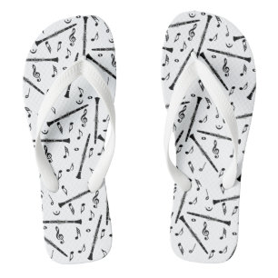 Black Clarinets Music Notes Flip Flops