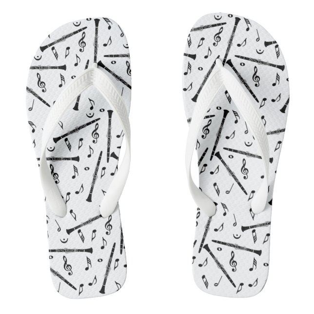 Black Clarinets Music Notes Flip Flops (Footbed)