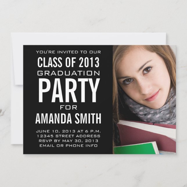 BLACK CLASS OF 2013 PARTY PHOTO INVITATION (Front)