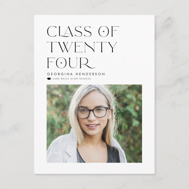 Black Class of 2024 Modern Minimalist Graduation Announcement Postcard (Front)