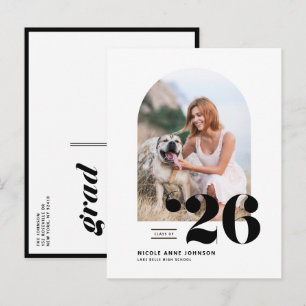 Black Class of 2025 Arch Photo Graduation Invitation Postcard