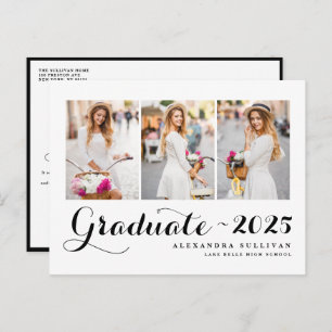 Black Class of 2025 Photo Collage Graduation Announcement Postcard