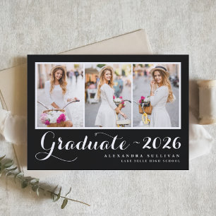 Black Class of 2025 Photo Collage Graduation Invitation