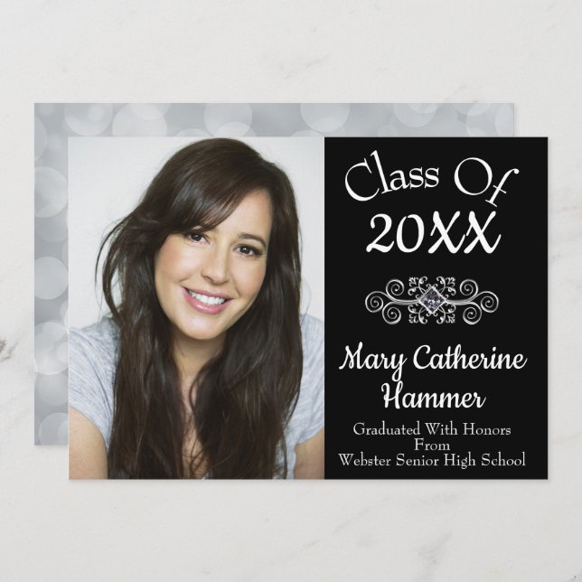Black "Class of 20XX" Photo Grad Announcement (Front/Back)