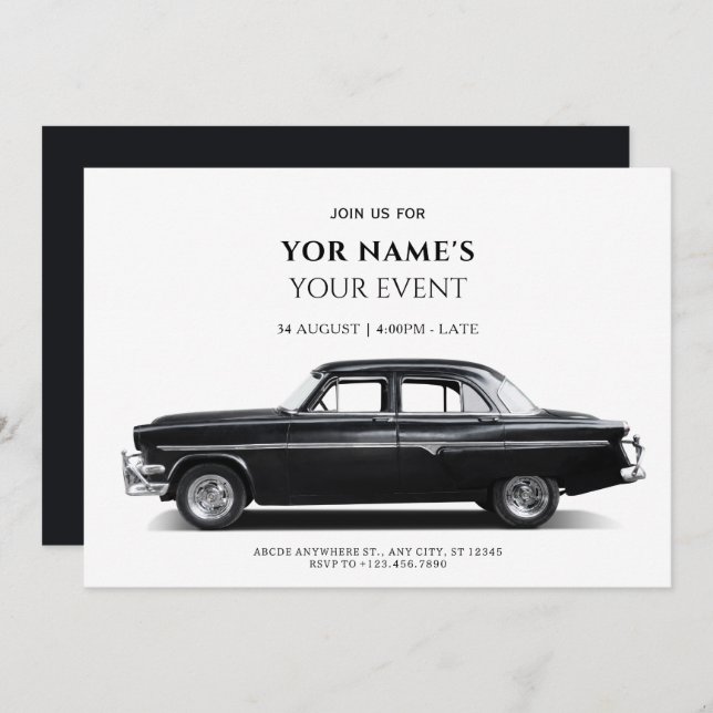 Black Classic Car Invitation (Front/Back)