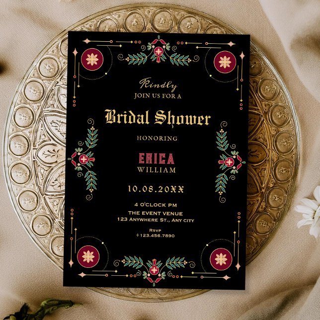 Black classic floral bridal shower invitation (Creator Uploaded)