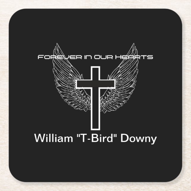 Black Classic Forever in Our Heart  Square Paper Coaster (Front)