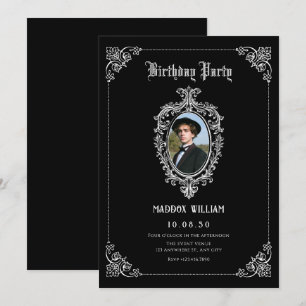 Black Classic gothic photo birthday Invitation
