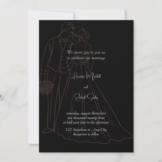  Black Classic Monogram Elegant Clean Wedding Invi Invitation (Front)