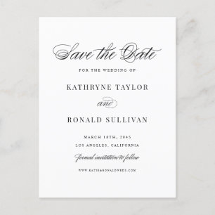 Black Classic Script Typography Save the Date Postcard