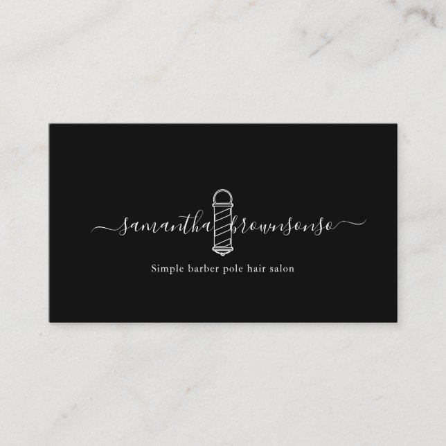 Black Classic Simple barber pole hair salon Business Card (Front)