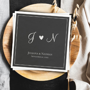 Black Classic Simple Modern Initials Monogram Name Napkin