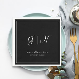 Black Classic Simple Modern Initials Monogram Name Napkin