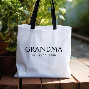 Black Classic Typography Established Grandma Tote Bag
